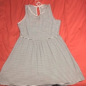 white and navy striped dress